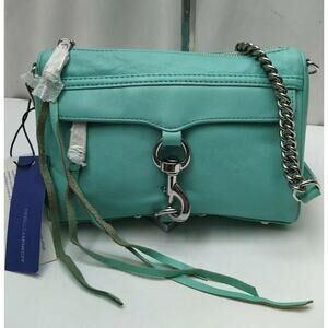 Rebecca Minkoff Mini Mac Green Mint Leather Stud Chain Links Strap Crossbody Bag